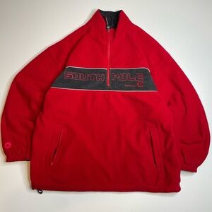 Vintage Y2K Southpole Reversible Quarter Zip Fleece Jacket Black Red Skater L